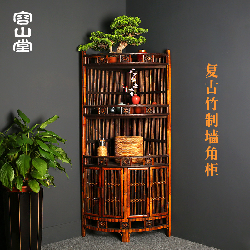 復古中式竹製收納櫃  四門兩層三層  容山堂茶具置物櫃 茶杯茶壺架 茶水櫃 (8.3折)