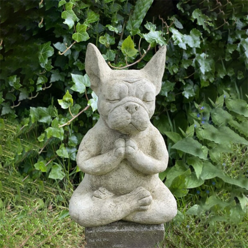 花園裝飾冥想狗法鬭犬樹脂擺件禪坐靜思工藝品園藝擺飾戶外雕像
