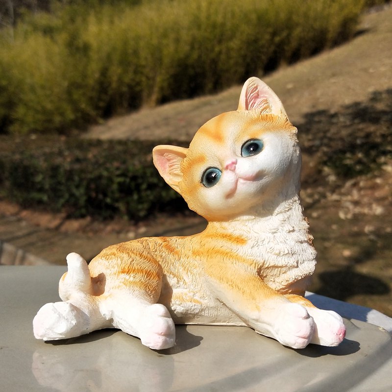 可愛橘貓擺件 田園風樹脂裝飾品 動物模型療癒系桌面擺飾