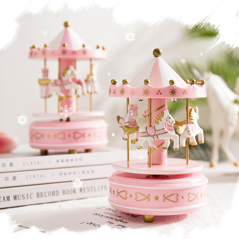 音樂盒少女心房間裝飾擺件浪漫旋轉木馬粉色氣球女孩音樂鈴