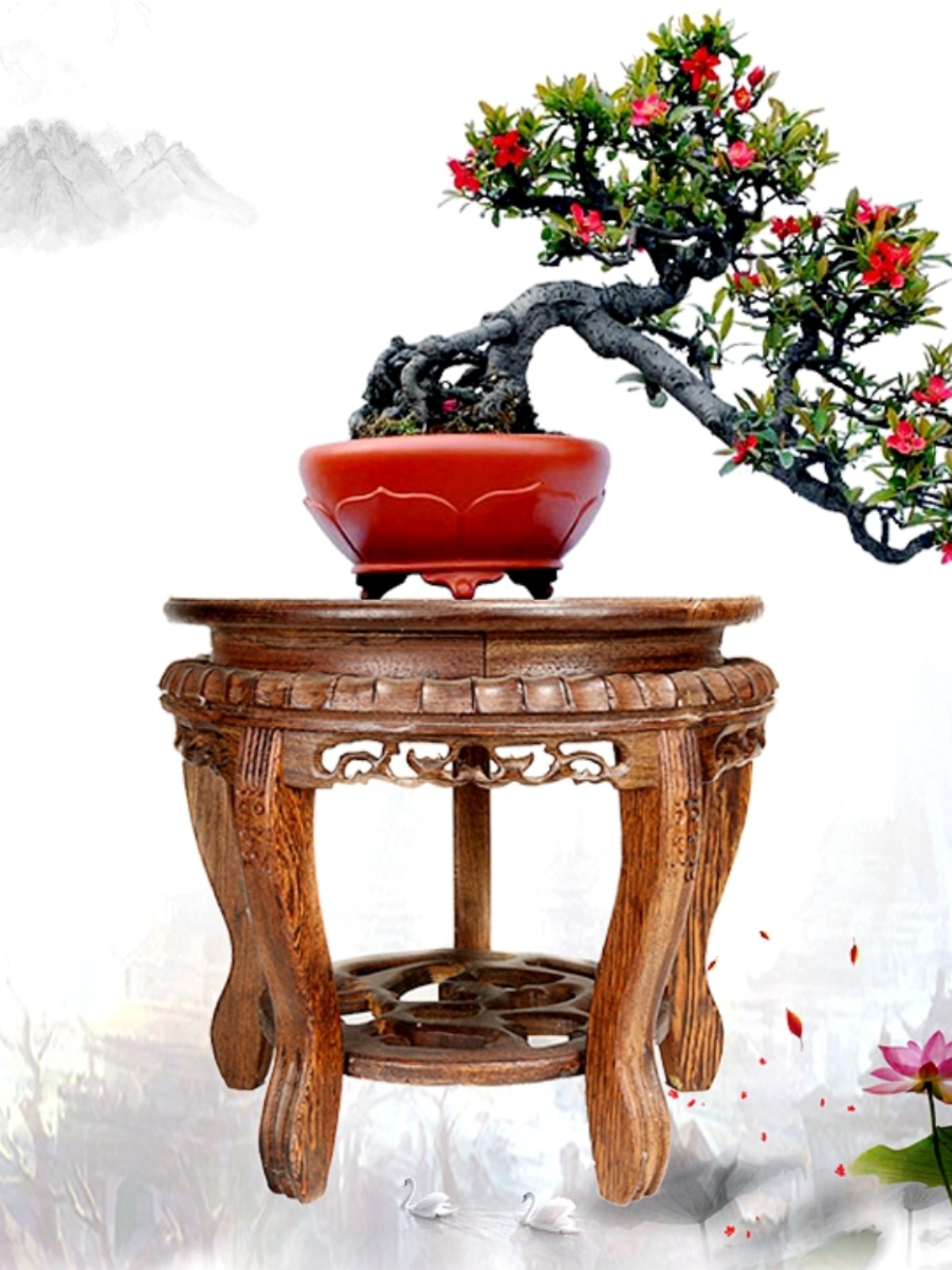 高雅雞翅木底座 花盆魚缸奇石花瓶 木頭花架 桌上擺件 (4.7折)