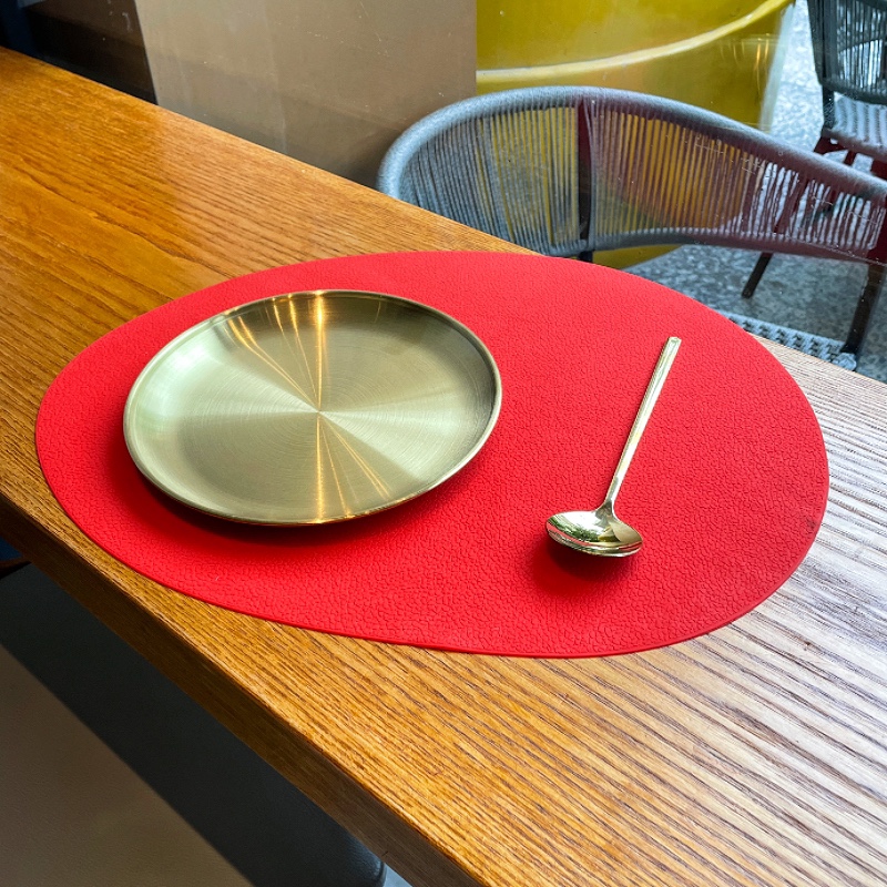 日式喜慶食品級結婚紅色聖誕節橢圓旦形隔熱矽膠桌墊矽膠兒童餐墊
