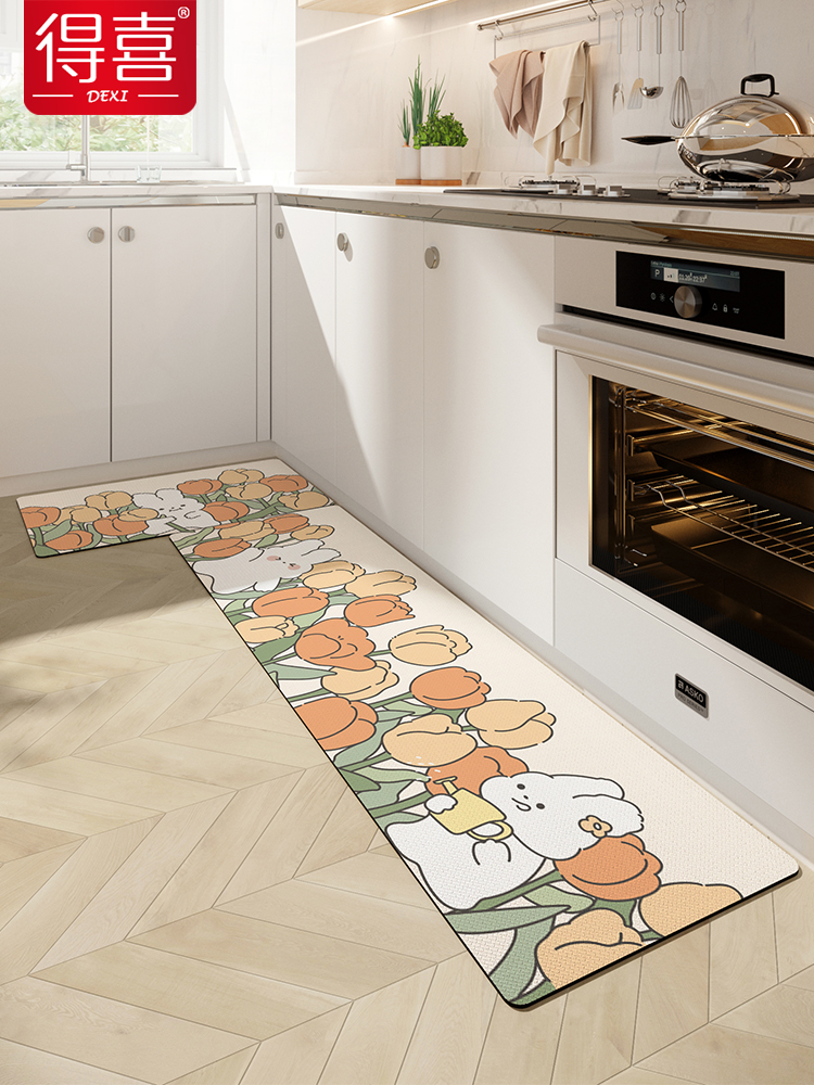 卡通動物廚房地墊 防水防油可擦地毯 日式抗汙耐髒地墊