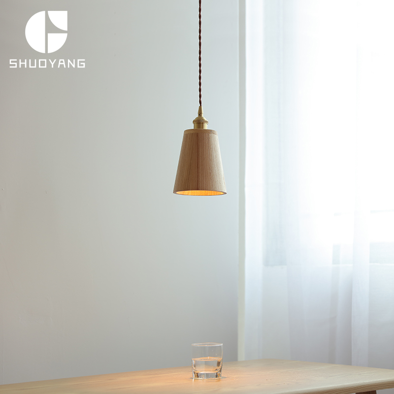 北歐日式原木吊燈單頭休閒吧檯餐廳書桌臥室床頭簡易燈具