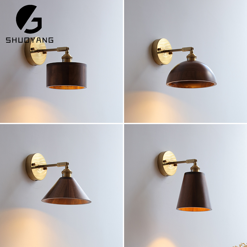 北歐風格原木壁燈適用客廳餐廳臥室黑胡桃木造型高品質銅鐵材質 (3折)