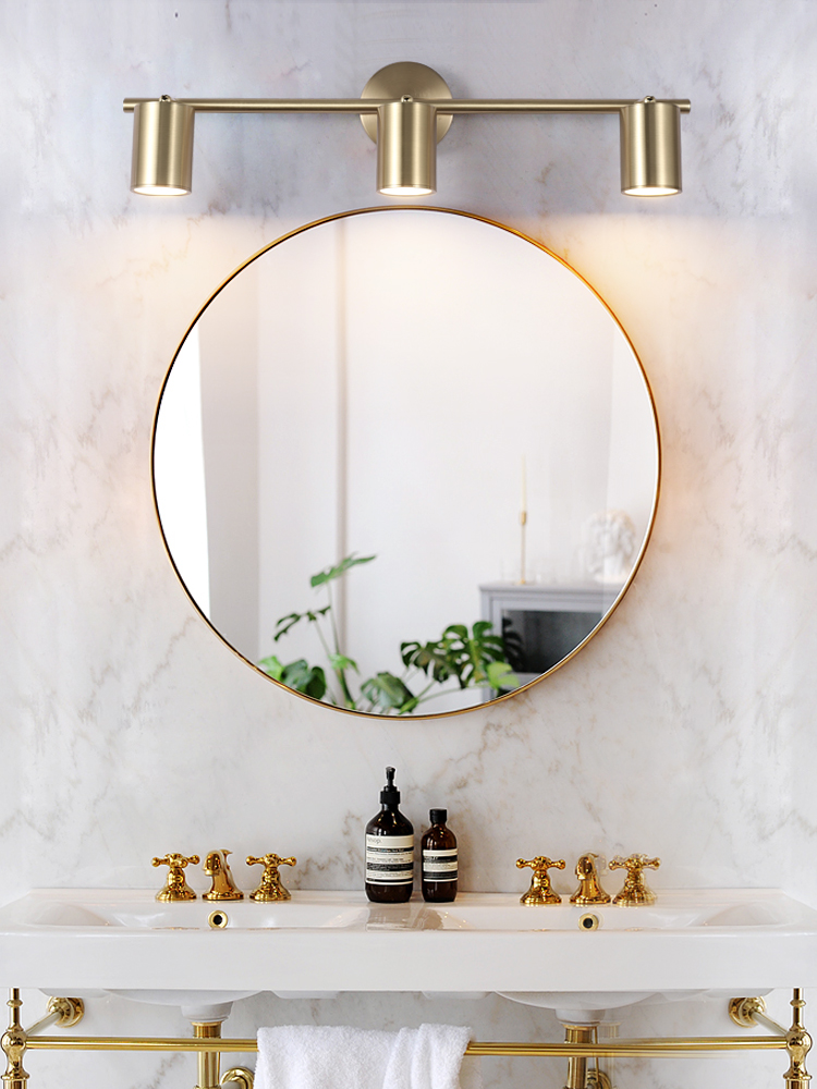 美式輕奢浴室櫃鏡前燈led免打孔衛生間北歐洗手間防水金色鏡子燈
