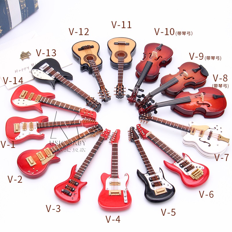 迷你樂器擺件 木質古典吉他模型生日蛋糕娃娃