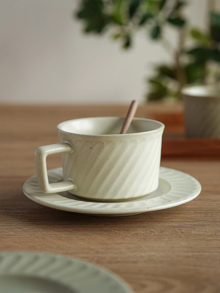 北歐風格復古斜紋咖啡杯碟裝飾水吧辦公室下午茶200ml