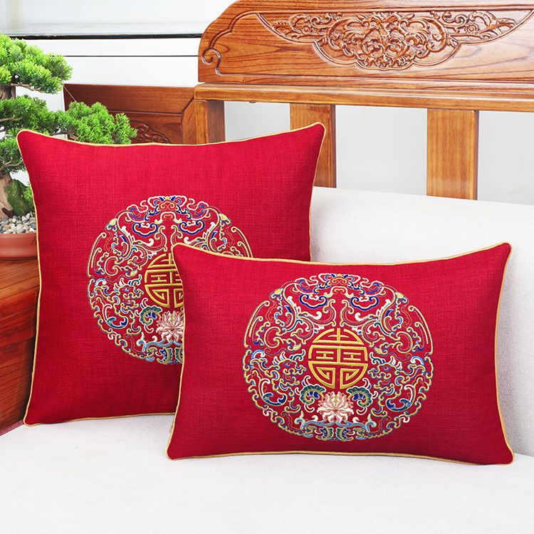 刺繡古典中國風紅木傢俱沙發靠墊床頭大靠背中式抱枕套