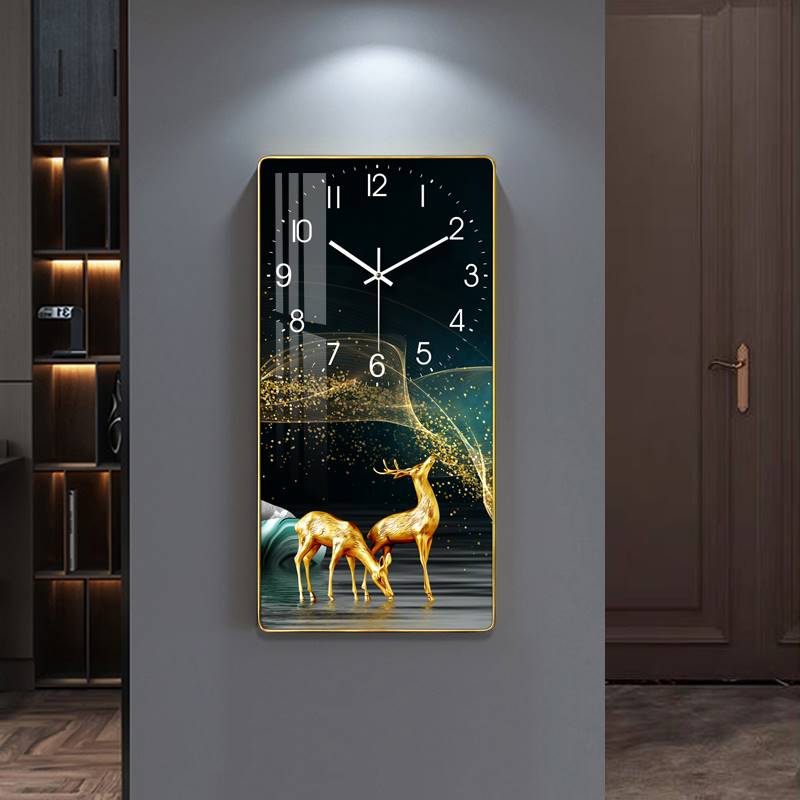 輕奢金色裝飾掛鐘簡約現代木質材料客廳家用掛鐘 (8.3折)