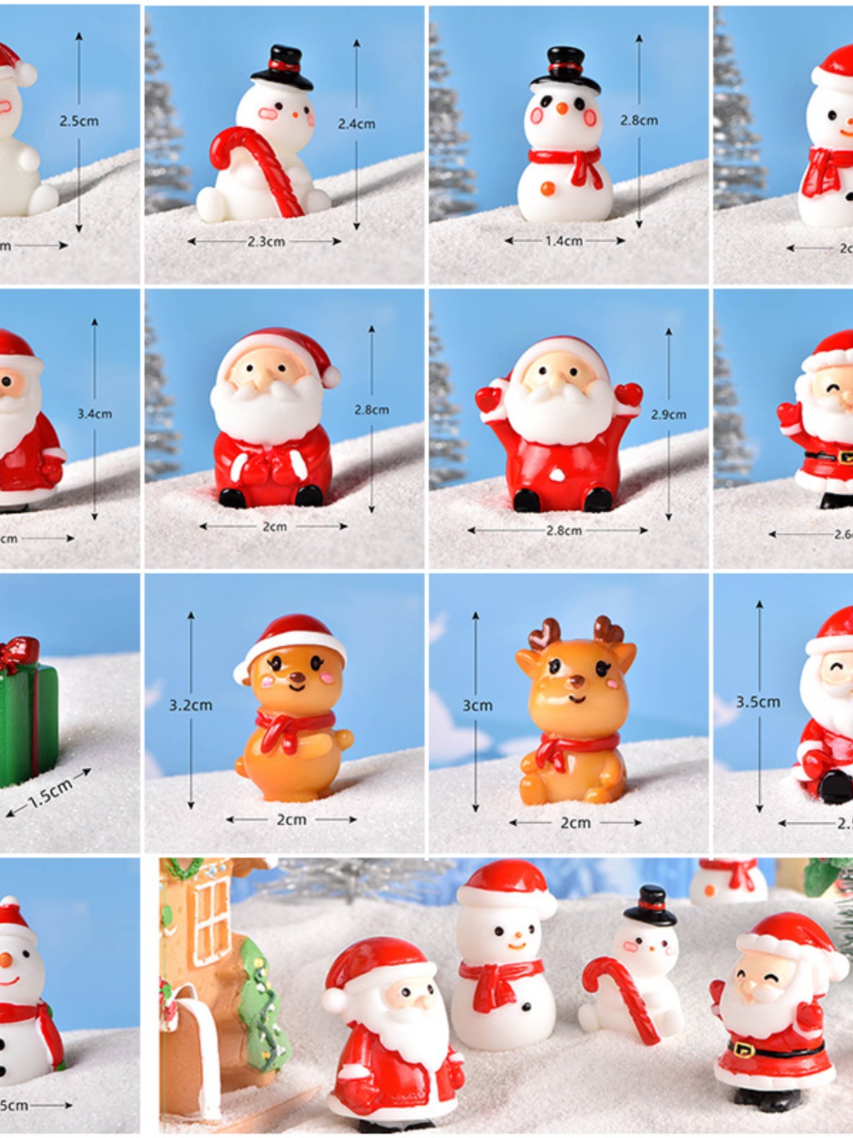 微景觀小擺件聖誕節裝飾可愛雪人聖誕老人樹脂小鹿聖誕屋房子模型 (3.9折)
