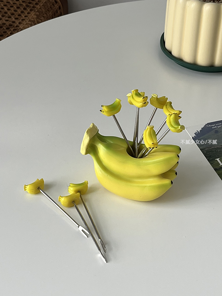 水果籤卡通香蕉造型家用兒童可愛水果籤蛋糕零食小叉子 (8.3折)
