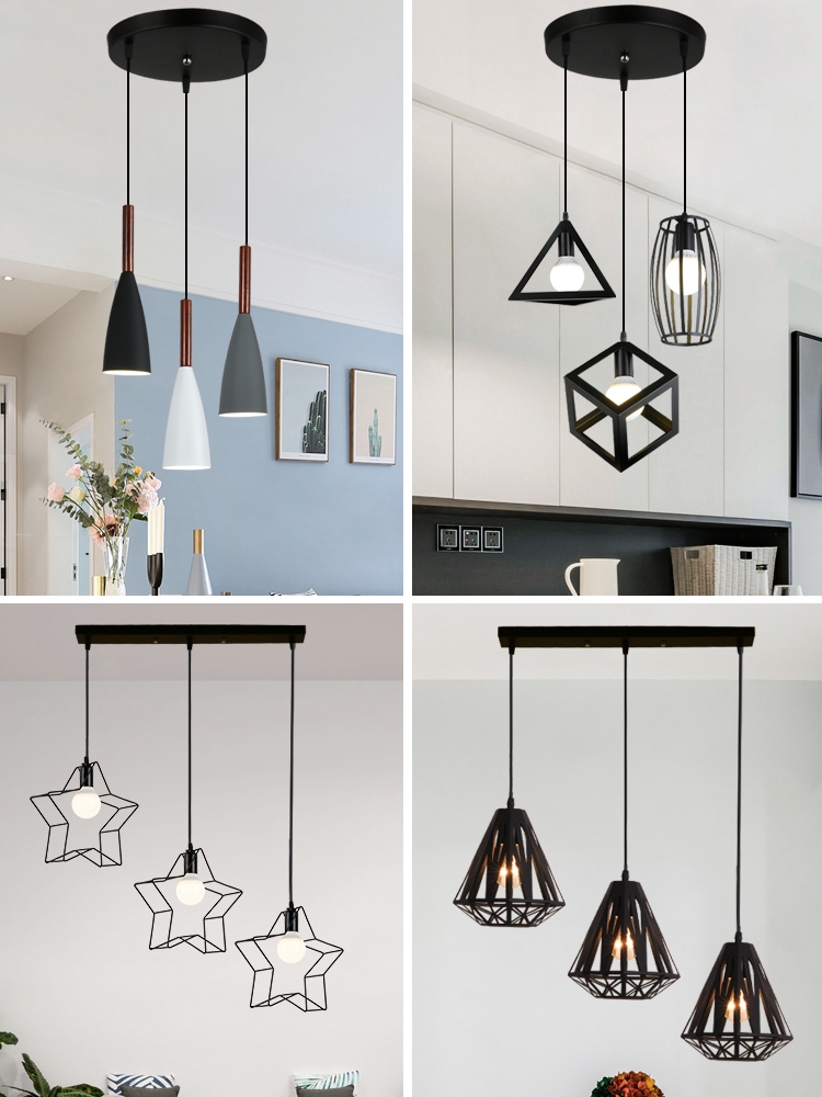 簡約現代風格鐵藝吊燈三頭設計適合餐廳臥室過道等空間使用 (1.9折)