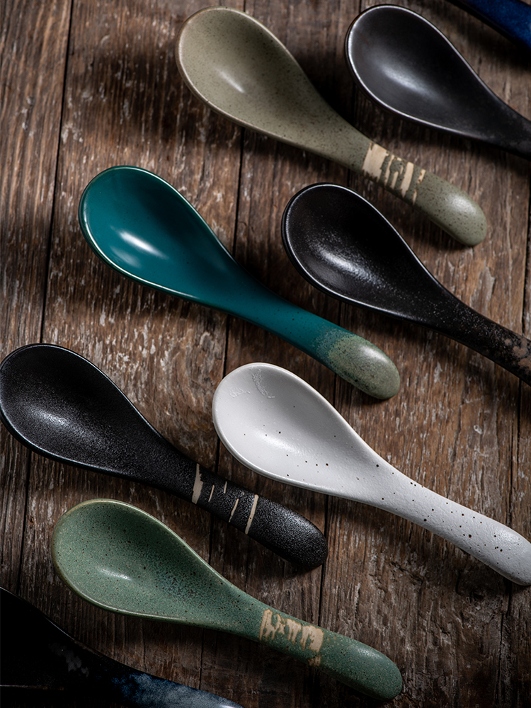 日式和風窯變釉下彩瓷器飯勺小湯勺陶瓷調羹家用吃飯湯匙