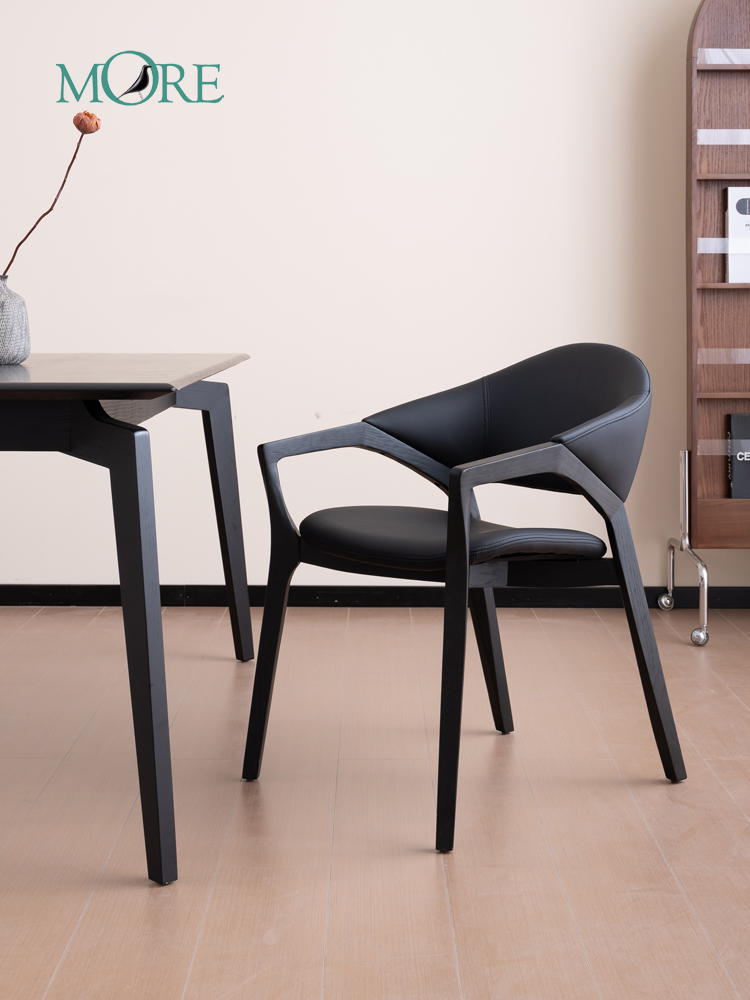意式輕奢高級感餐椅 真皮椅 實木設計師靠背餐桌椅