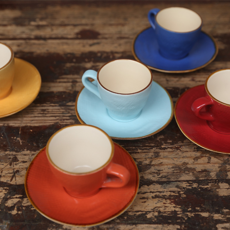 歐式手工彩色陶瓷濃縮咖啡杯組 精緻復古的意式風情