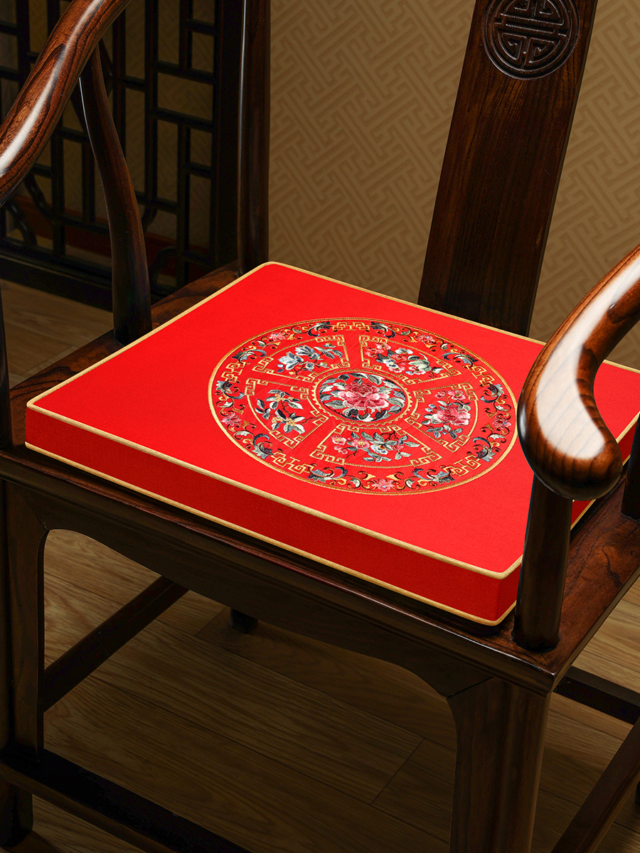 新中式風格綢緞椅墊 紅木沙發墊 坐墊加厚 墊子防滑圈