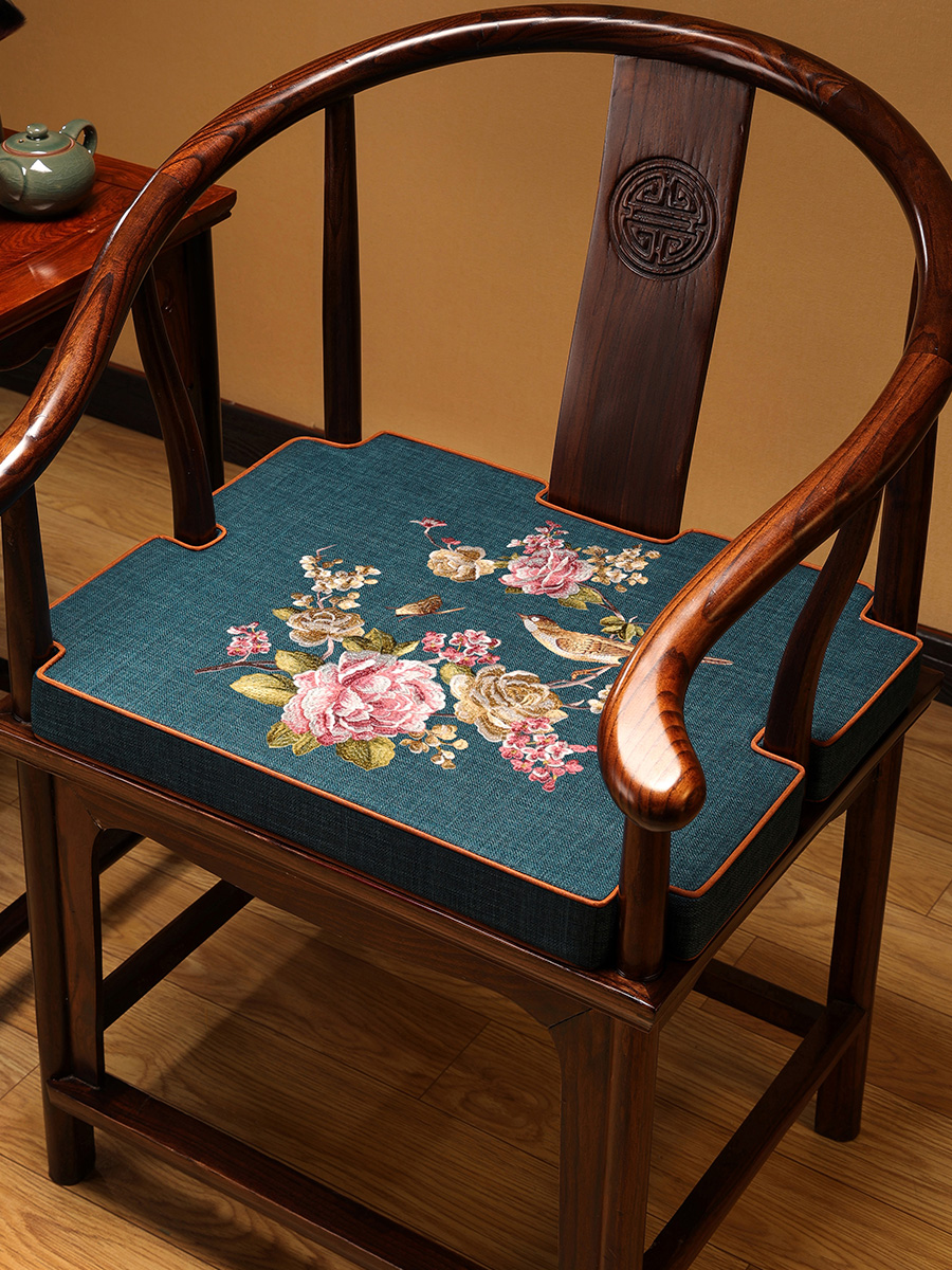 新中式風格布藝圈椅坐墊軟包靠枕舒適透氣適用於客廳書房等空間