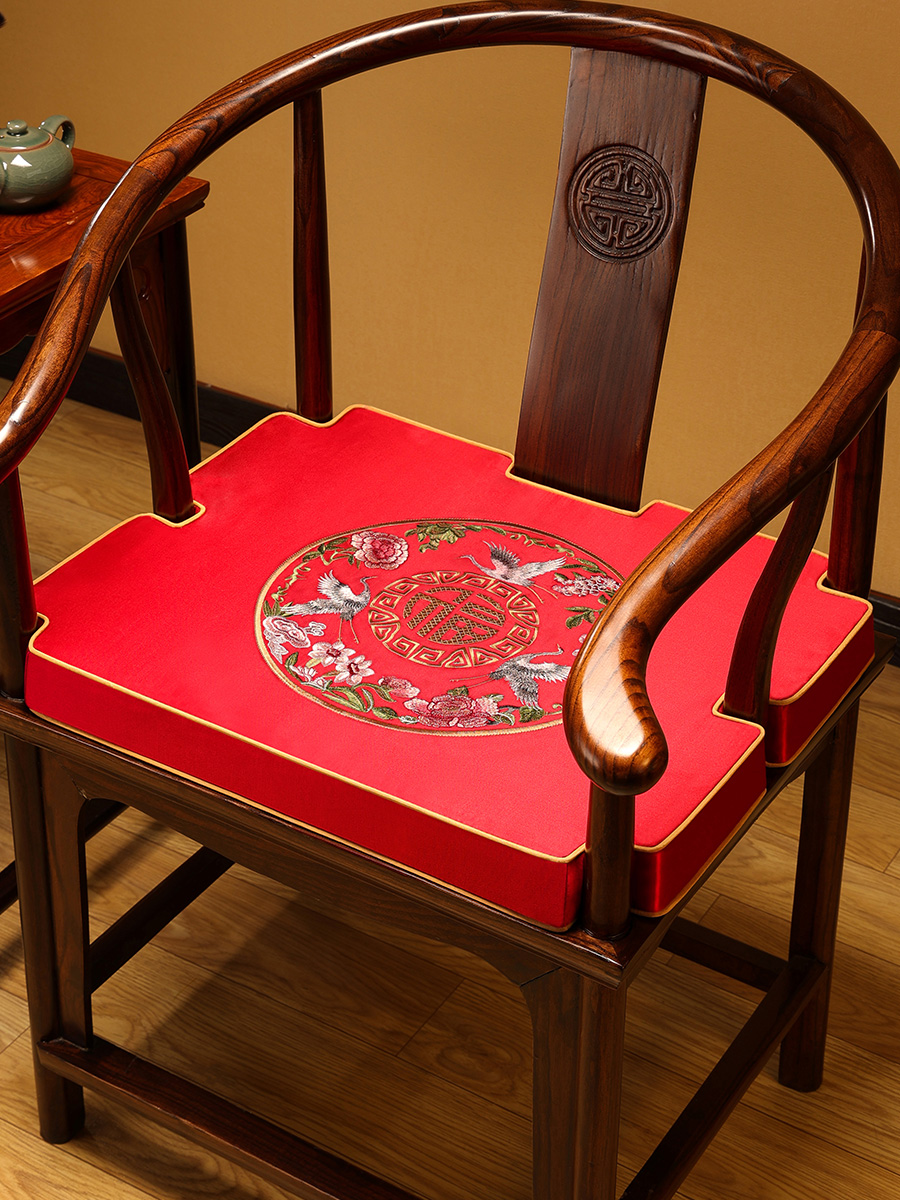 新中式布藝椅墊卡角坐墊防滑加厚舒適四季通用茶椅墊