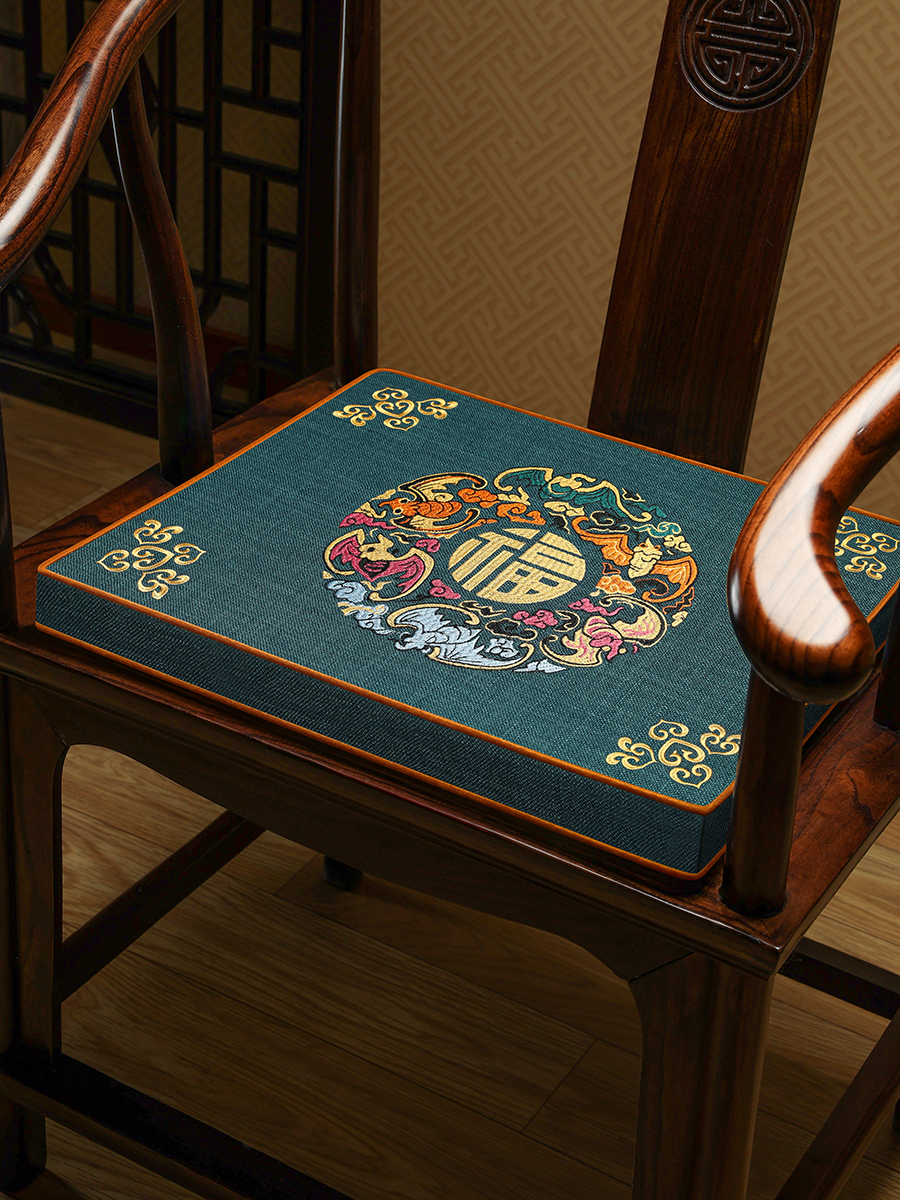 新中式風格布藝椅墊 厚款靠墊 幾何圖案 沙發墊 坐墊
