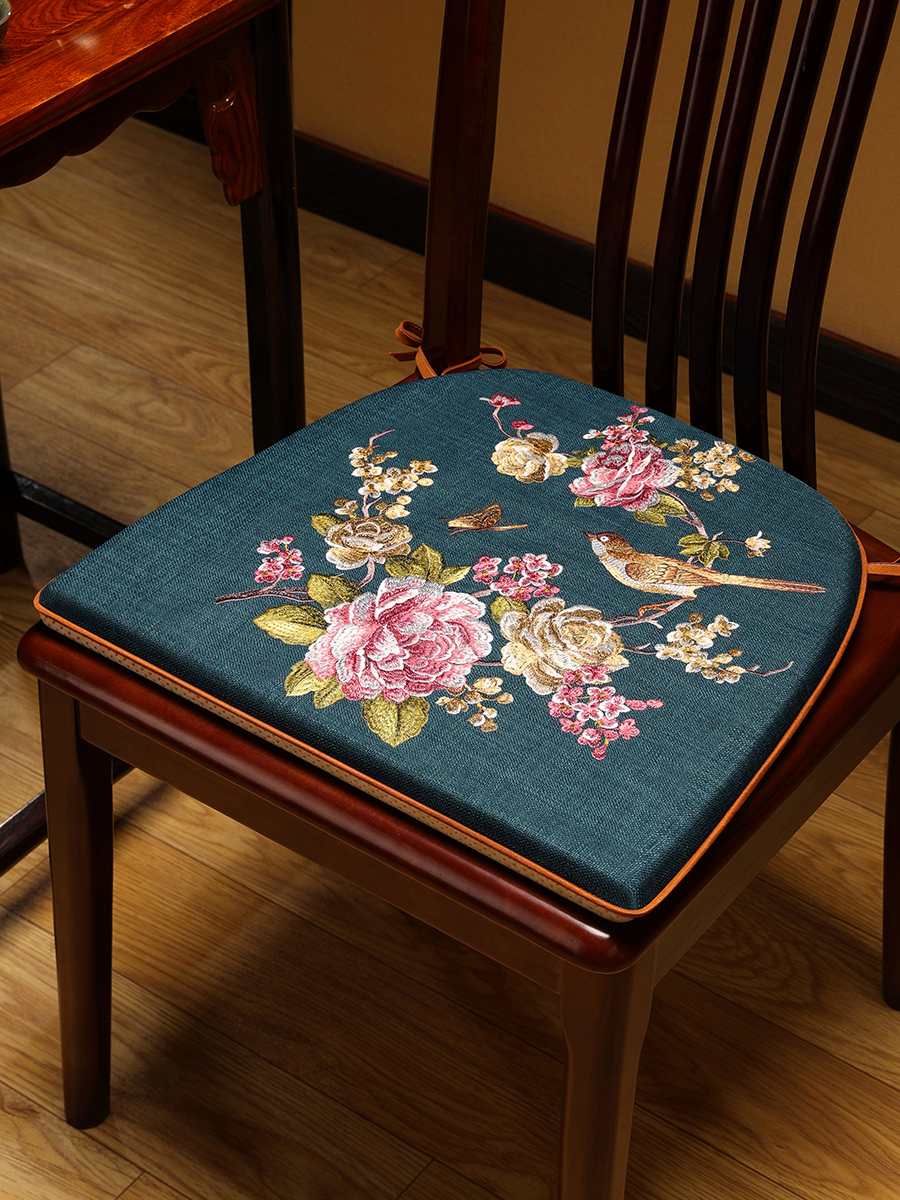 新中式馬蹄椅墊 輕奢透氣坐墊 餐桌椅梯形墊子