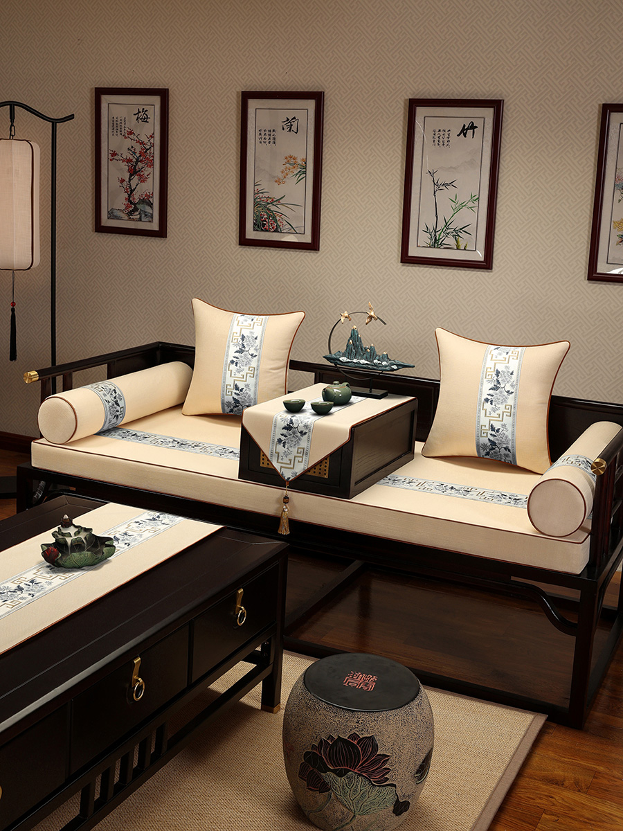 新中式風格亞麻沙發墊防滑座墊適用於組合沙發