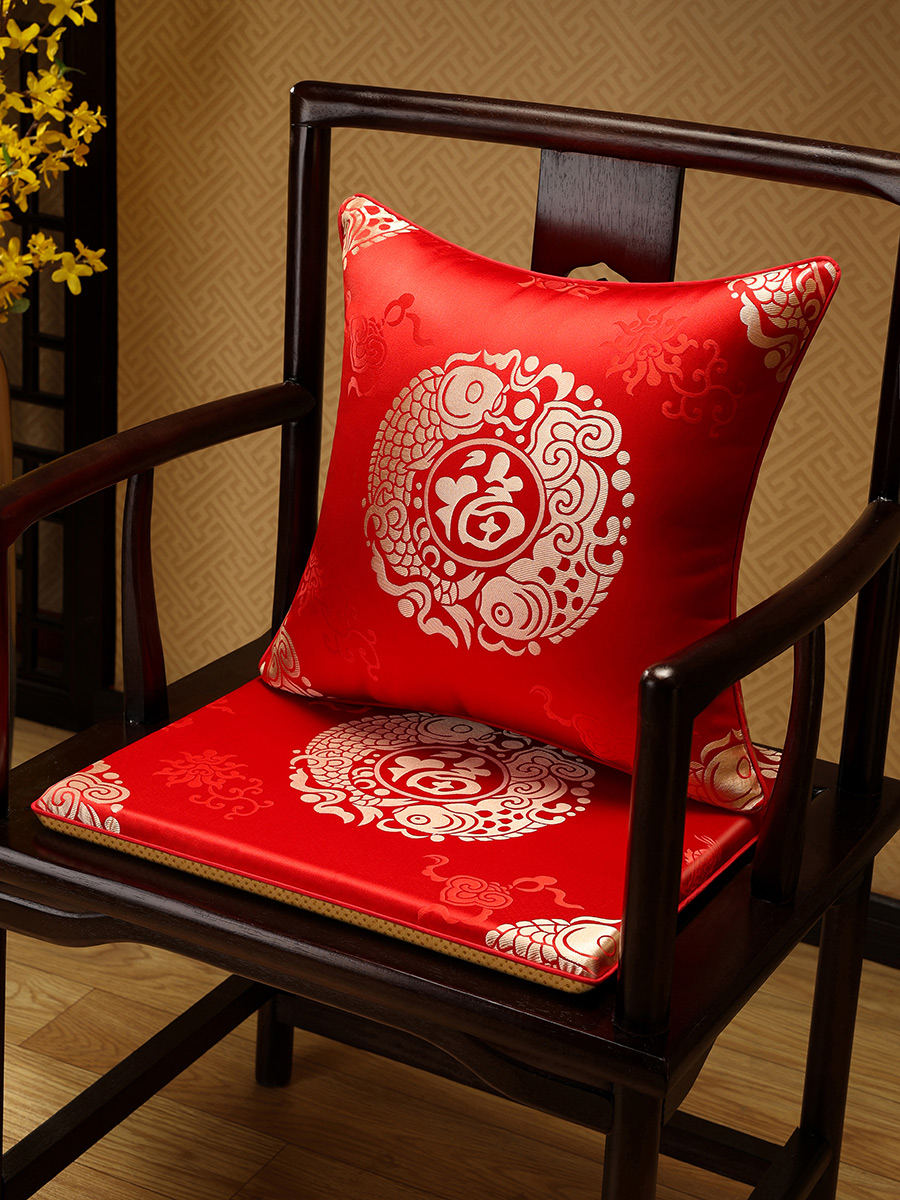 新中式風格靠背墊紅木沙發椅墊抱枕套裝防滑海綿墊舒適透氣