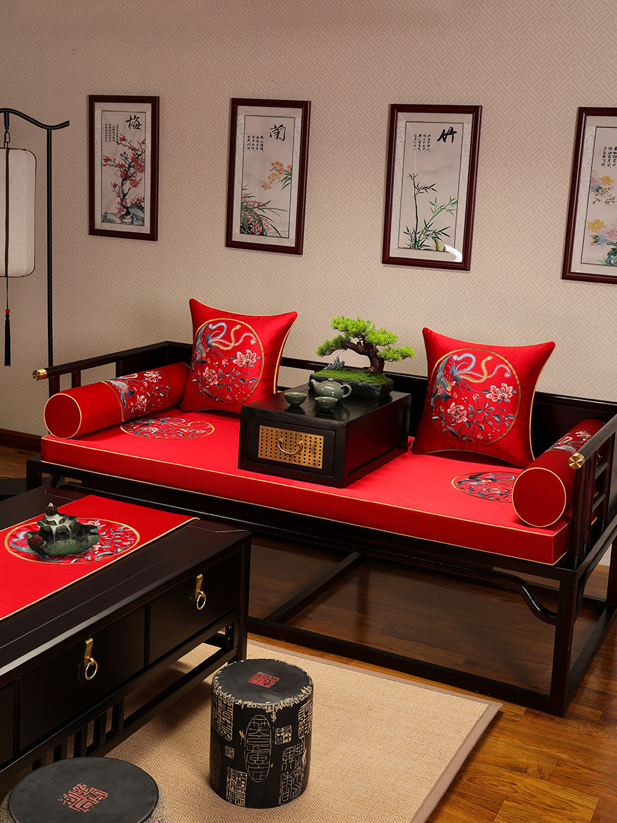 新中式綢緞沙發墊 防滑防塵防貓抓客廳四季通用坐墊