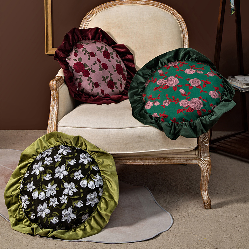 復古風圓形抱枕套客廳沙發靠墊提花刺繡椅子靠枕