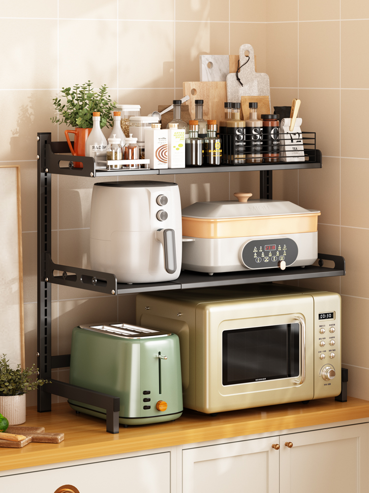 簡約伸縮微波爐架子烤箱收納整理架雙層三層可調節高度廚房置物架檯面桌面電飯鍋櫥櫃