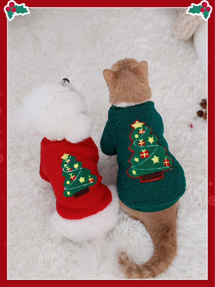 聖誕狗狗服裝 可愛絨衣 寵物兩腳衛衣 聖誕樹老人裝扮 雪納瑞泰迪比熊