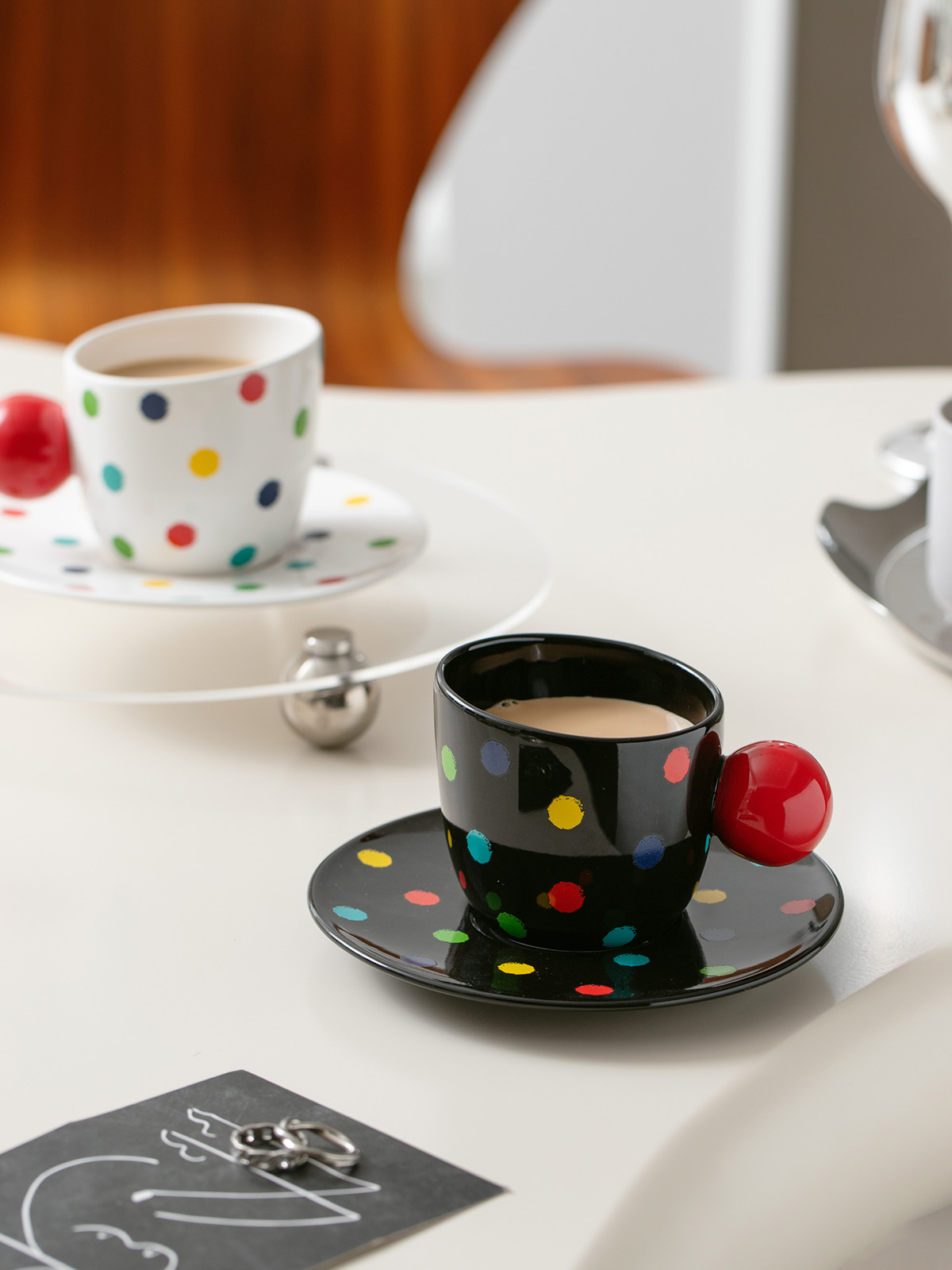 美式復古波點陶瓷咖啡杯碟套裝下午茶杯小眾設計ins