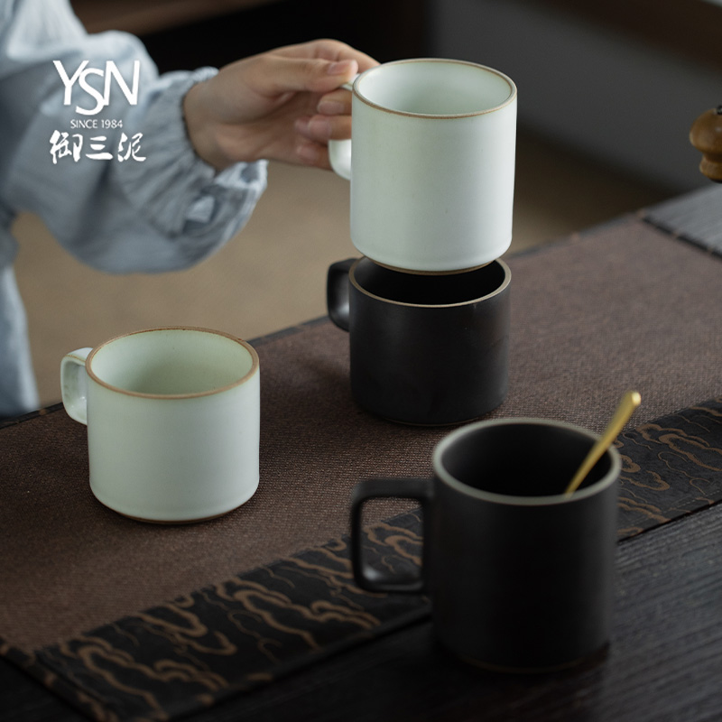 日式風情加厚卡布陶瓷馬克杯 配碟組合 黑白兩色