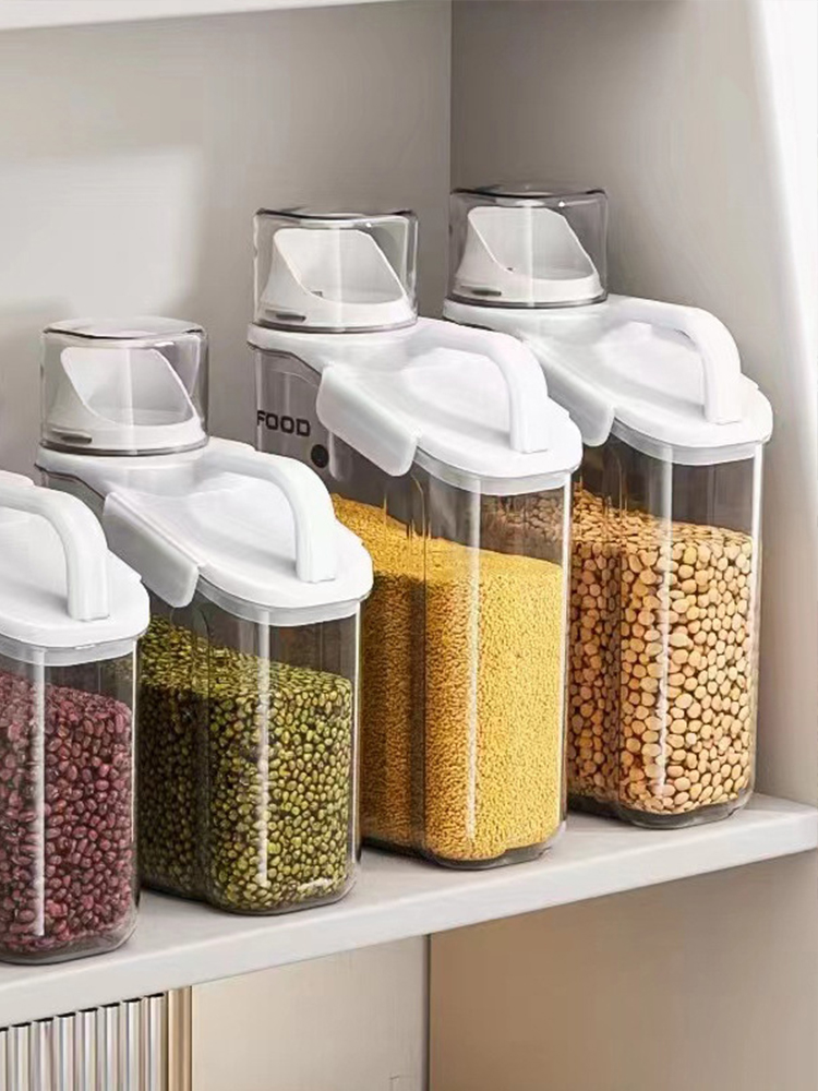 中式小清新五穀雜糧儲物罐 帶量杯 食品收納盒 防潮防蟲 米桶 塑料透明儲物罐