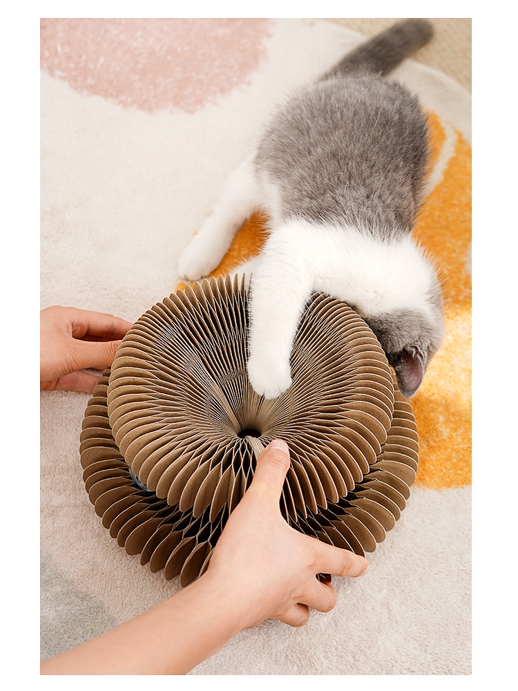 逗貓棒變形風琴 魔術造型貓抓板 附響鈴球 貓咪自嗨解悶神器 瓦楞紙磁吸貓玩具