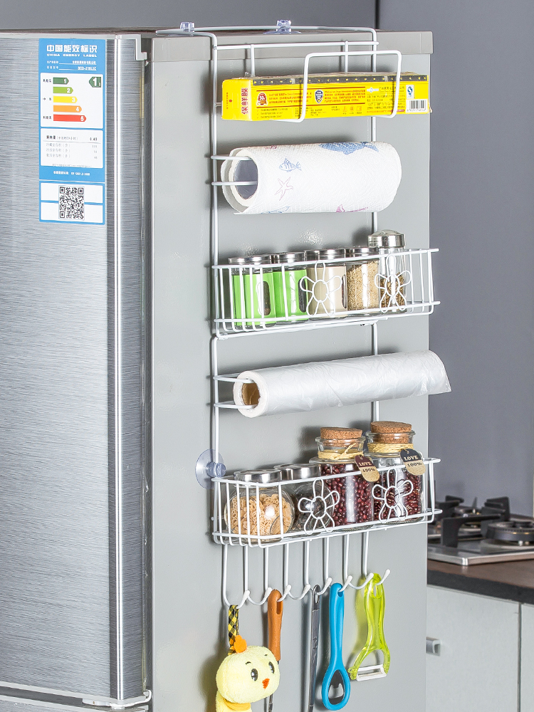 北歐風格不鏽鋼冰箱側邊架多層廚房調料收納掛置架