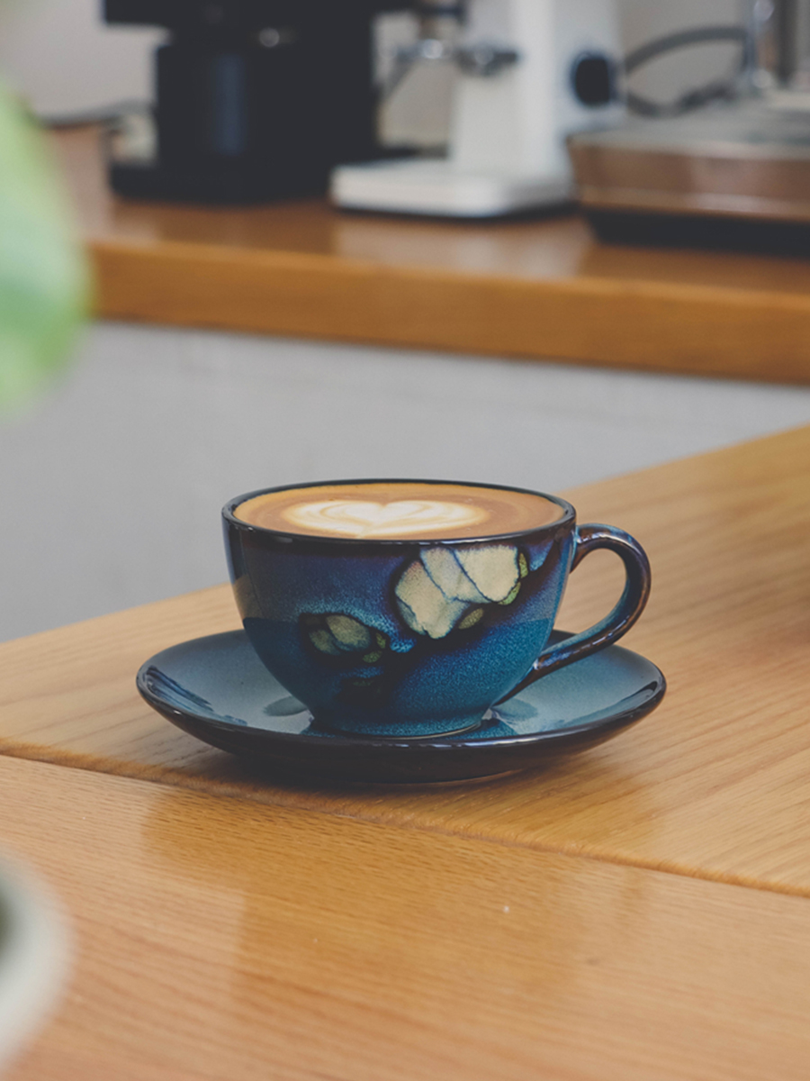 歐式手繪窯變釉拿鐵咖啡杯套裝 250ml復古美式咖啡杯配碟