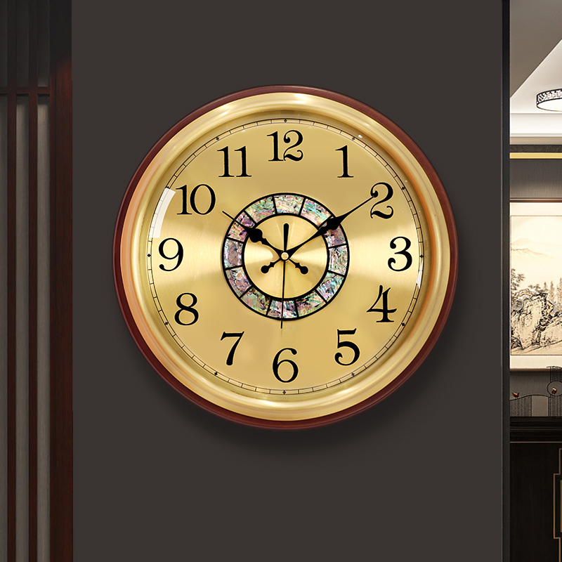歐式輕奢實木黃銅掛鐘客廳家用時尚大氣簡約掛牆時鐘表品牌霸王機芯2023年新款