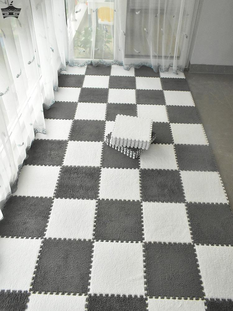 時尚歐式混紡材質正方形吸塵地毯 拼圖米素色地墊絨面