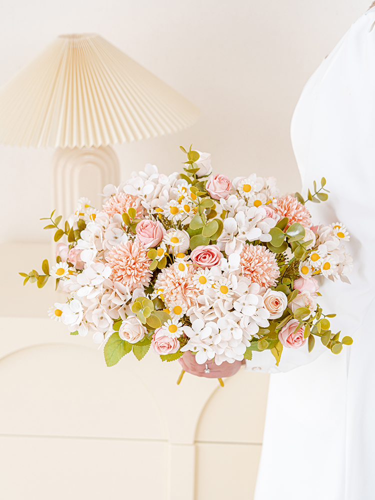歐式風格玫瑰甘菊假花仿真花束擺件 客廳室內裝飾品