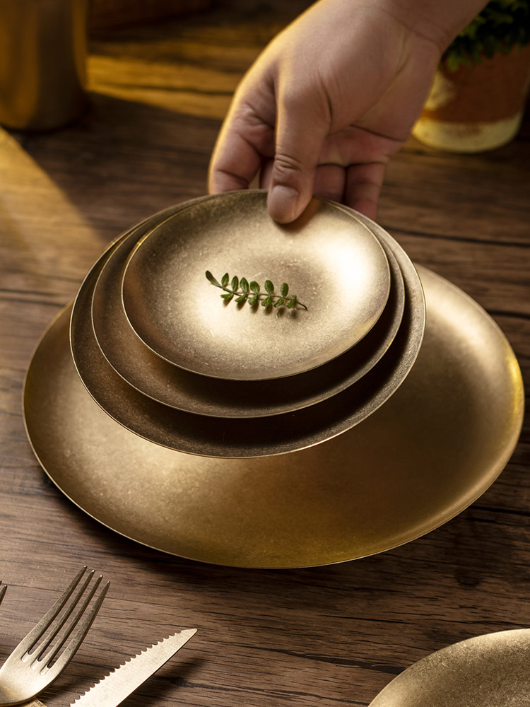復古雪金304不鏽鋼圓盤高顏值餐盤託盤工業風淺盤 (8.3折)