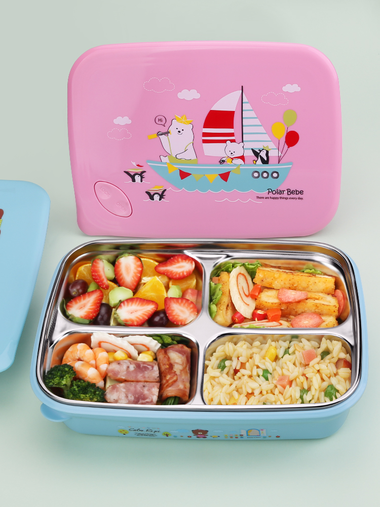 可愛卡通兒童保溫便當盒304不鏽鋼材質四格大容量附餐具袋 (4.2折)