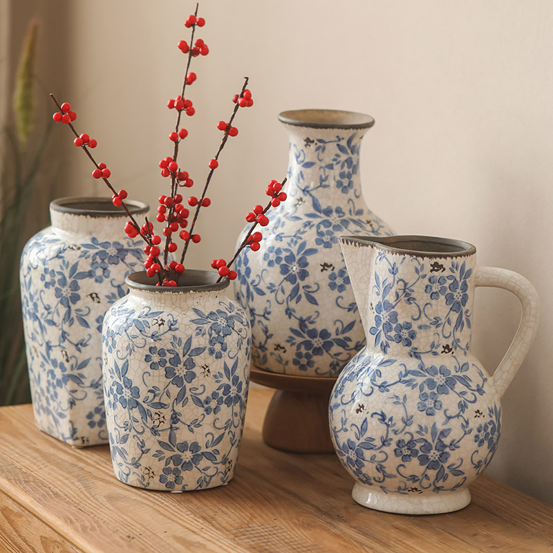 復古懷舊花瓶 釉下彩陶瓷花器 點綴居家空間