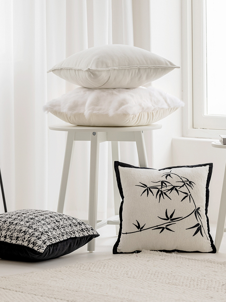 中式水墨竹子方枕 輕奢法式抱枕套 樣板間沙發靠墊 床上靠枕 (6.1折)