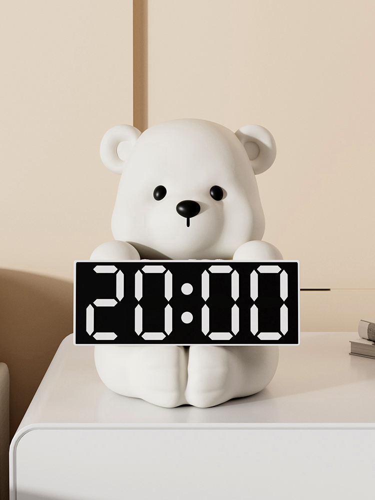 可愛小熊造型時鐘擺放客廳臥室樹脂材質半手工藝多款顏色選擇