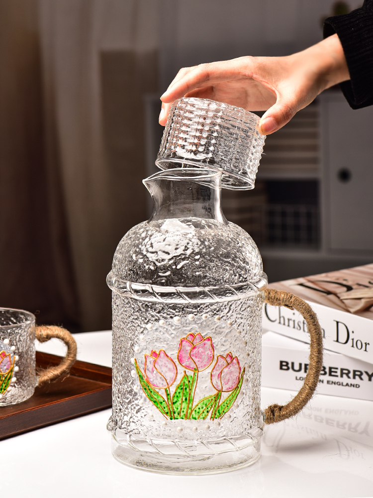 日式彩繪玻璃耐高溫冷水壺杯套裝 家用泡茶壺客廳輕奢