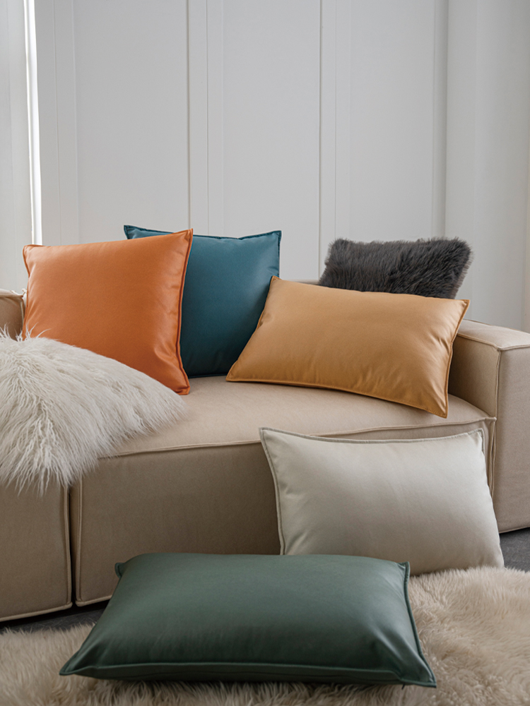 科技布長方形抱枕 客廳床頭靠背墊 沙發靠墊枕頭套 橙色枕芯靠枕