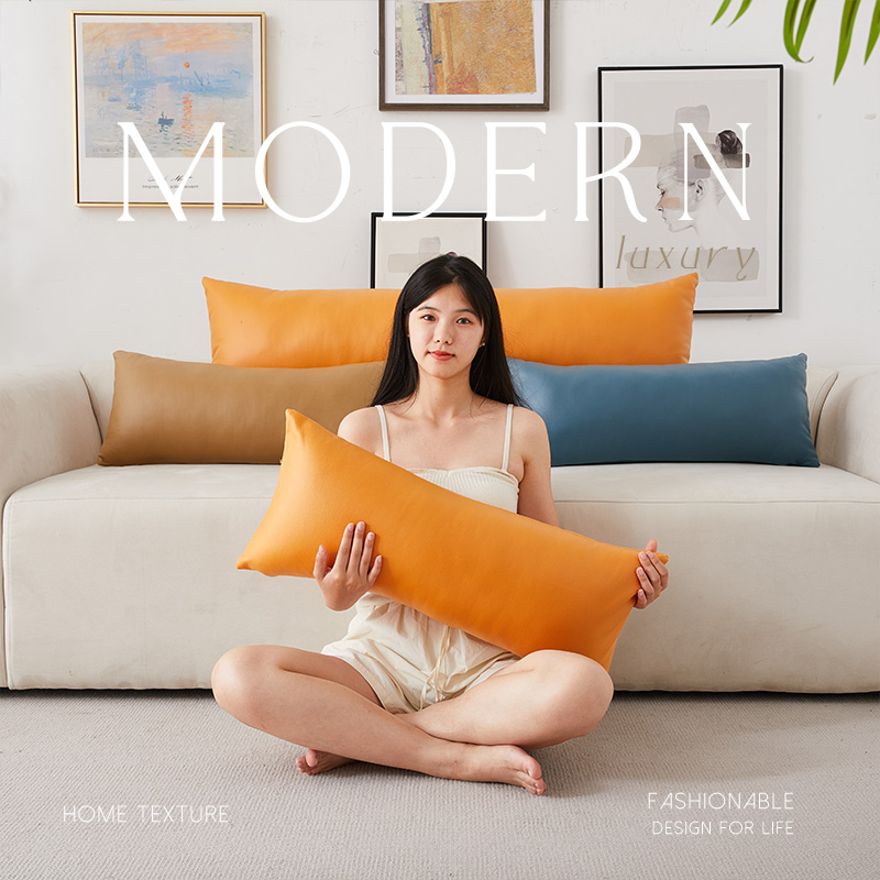 科技布長方型抱枕 現代簡約風格 愛馬仕橙色抱枕靠墊