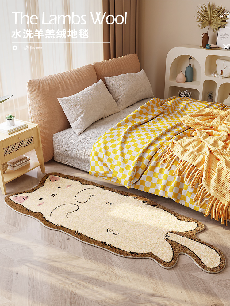 可愛小貓寵物床邊地毯兒童房間佈置地墊搞怪墊子腳墊免打理清潔方便