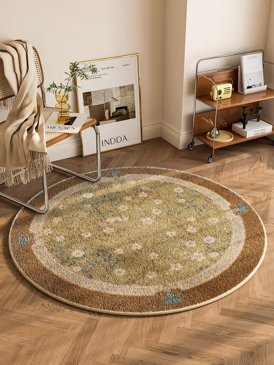 美式復古風格圓形地毯可機洗防滑羊羔絨客廳臥室床邊毯沙發地墊